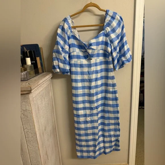 NWT Anthropologie x RHODE Noa Linen Midi Dress blue gingham size 6 NWT Anthropologie x RHODE Noa Linen Midi Dress blue gingham size 6